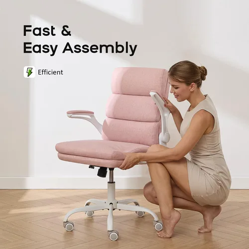 Miniatura 6 de amseatec Silla de Oficina Ajustable Silla de Escritorio Respaldo Medio Ejecutiva Cómoda de Tela Ergonómica Soporte para la Espalda Silla de Rosa