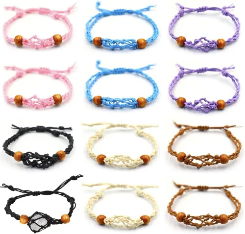 Miniatura 6 de 12 pulseras de cristal para pulseras vacías con jaula de piedra vacía, ajustable, trenzada, soporte de red de cristal de cuarzo, cuerdas de jaula