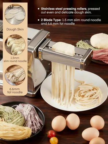 Miniatura 2 de FOHERE Máquina eléctrica para hacer pasta, fabricante de fideos de grosor ajustable para espaguetis, fettuccine, lasaña y albóndigas