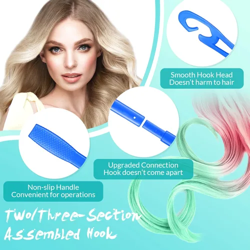 Miniatura 3 de 4 rizadores en espiral sin calor para cabello ondulado largo en longitudes de 13. 8 y 22 pulgadas (azul, rojo rosa)