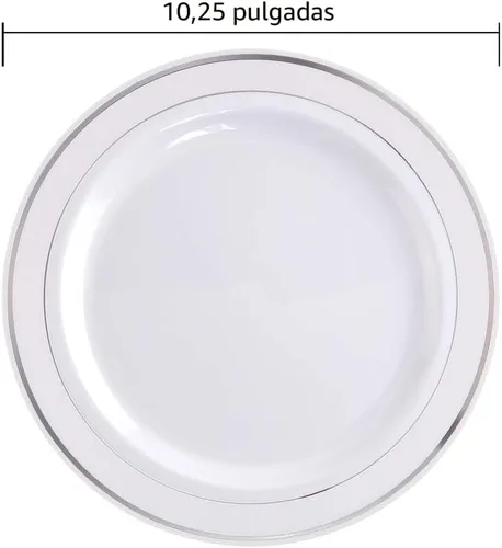 Miniatura 3 de bUCLA 100 platos de plástico plateados, platos desechables de borde plateado de 10.25 pulgadas, ideales para bodas, fiestas
