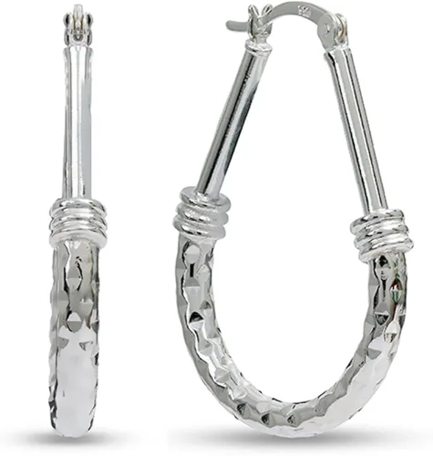 Miniatura 3 de LeCalla - Aretes de plata esterlina con diseño italiano ovalado para mujer