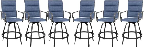 Miniatura 10 de Vongrasig Juego de 2 Sillas Giratorias de Bar para Patio Exterior, Taburetes de Bar Altos con Textil Tipo Sling Acolchado Resistente a Todo Clima