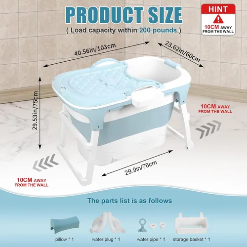 Miniatura 2 de Bañera plegable para adultos – Bañera portátil con cubierta térmica, aislamiento grueso y diseño plegable para espacios pequeños, uso en interiores