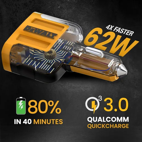 Miniatura 8 de DEWALT Auriculares inalámbricos Bluetooth con banda para el cuello y cargador rápido de coche de 60 W de 4 puertos