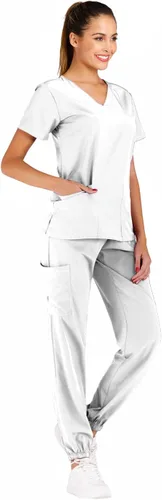 Miniatura 3 de Minty Mint Women's Scrub Set Fit Lightweight Durable V Neck Top Slim Skinny Cargo Scrub Jogger Pant