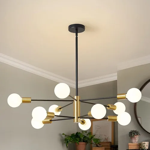 Miniatura 16 de RUIYEY Lámpara Sputnik Moderna, Lámpara de Techo Semiempotrada Negra y Dorada, Candelabros de Mediados de Siglo para Dormitorio, Comedor, Isla