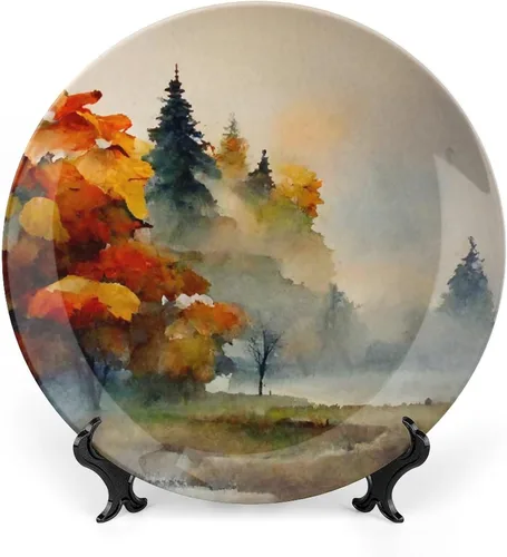 Miniatura 11 de Platos decorativos de pintura abstracta de árboles de arce otoñal, platos decorativos para decoración del hogar, platos de cena de temporada