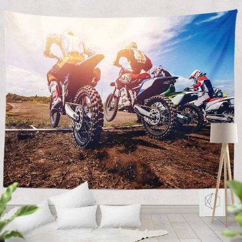 Miniatura 3 de KULUSSY Tapiz para colgar en la pared, 60 x 50 pulgadas, motocicleta, deportes de motor, montaña, puesta de sol, suciedad, motocross, recreativo
