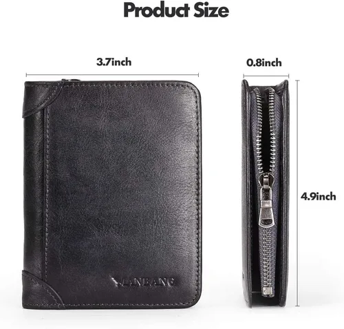 Miniatura 18 de Billetera para hombre con cremallera de cuero genuino RFID tarjeteros de piel de vaca con cremallera bolsillo para monedas, carteras plegables