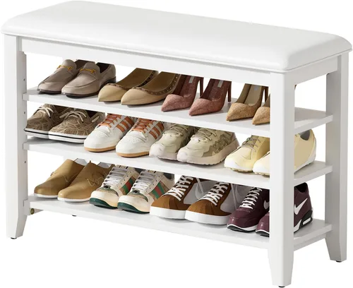 Miniatura 18 de Taitiy Zapatero con parte superior plana de madera de caucho y 3 estantes ajustables, zapatero de madera para entrada, pasillo, vestíbulo, puerta
