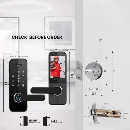 Miniatura 8 de Cerradura de puerta inteligente de reconocimiento facial 3D con cámara HD: entrada sin llave, huella digital, contraseña, tarjeta IC, llave