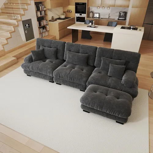 Miniatura 47 de Sofá modular de gran tamaño de 94 pulgadas, sofás seccionales grandes de color beige y blanco para sala de estar, juego de sofá de terciopelo, sofás