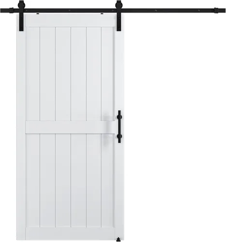 Miniatura 30 de Puerta corrediza de granero MDF de 30 x 80 pulgadas con kit de herrajes para puerta de granero de 5 pies, losa para puerta de granero con superficie