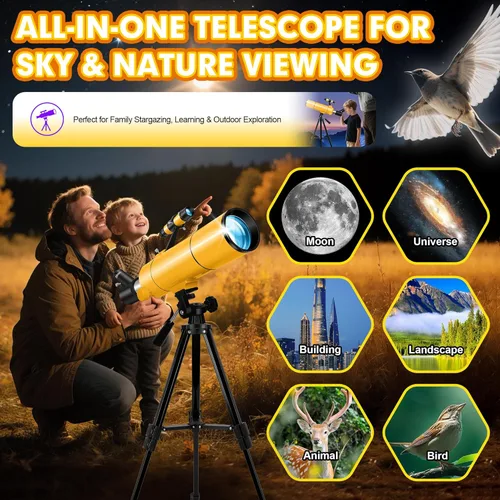Miniatura 7 de MEEZAA Telescopio para adultos y niños, apertura de 80 mm, telescopio refractor portátil de 500 mm para principiantes de astronomía, telescopios