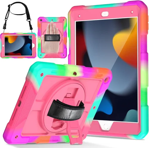Miniatura 13 de LTROP Funda para iPad de 9ª/8ª/7ª generación (2021/2020/2019), Funda para iPad de 10.2" a prueba de golpes con correa para el hombro, soporte