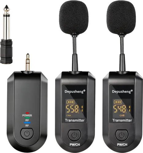 Miniatura 12 de Depusheng Auriculares de micrófono inalámbrico 2.4G, Lavalier y micrófono de mano rango de 160 pies, con enchufe de 1/8 y 1/4 pulgadas para sistema