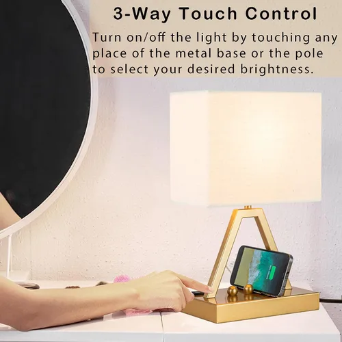 Miniatura 4 de Briever - Lámpara de mesa con control táctil, lámpara de escritorio regulable de 3 vías con USB C y USB A y tomacorriente AC, lámpara de noche