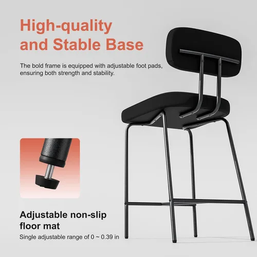 Miniatura 8 de GXJ - Juego de 3 taburetes de bar, taburetes de cocina con respaldos y patas de metal, taburetes de 26 pulgadas para altura de mostrador, tela