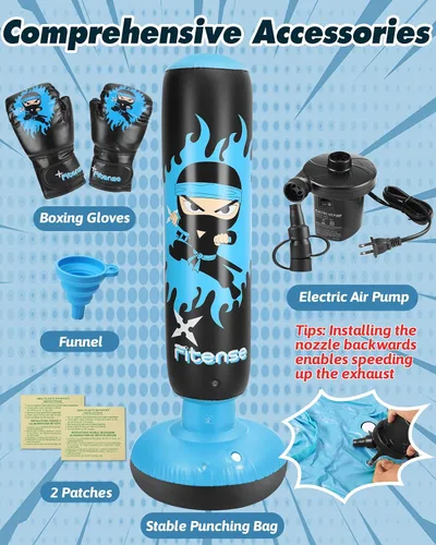 Miniatura 6 de Fitense Kids Punching Bag, 63 Inch Inflatable Punching Bag with Electric Air Pump & Gloves, Kids Boxing Bag for Boys Girls Age 6-12, Dinosaur Ninja