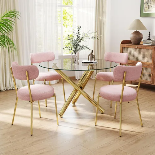 Miniatura 49 de Juego de mesa de comedor redonda de cristal negro para 2, juego de mesa de cocina pequeña y moderna de 36 pulgadas con 2 sillas de comedor tapizadas
