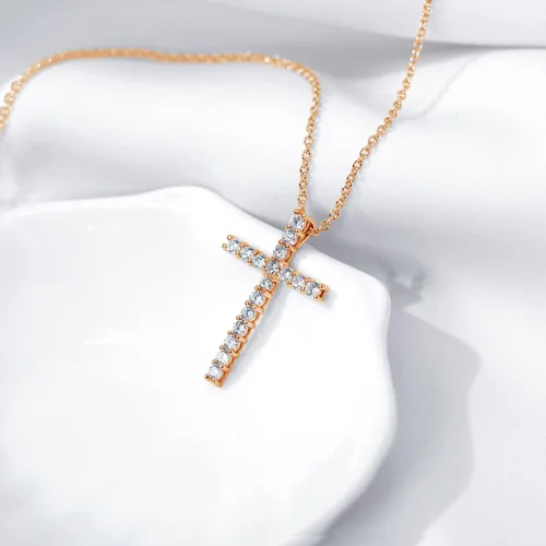 Miniatura 2 de Tienda Collection Platinum or Gold Plated Sterling Silver Cross Pendant Necklace with Infinite Elements Zirconia, 18