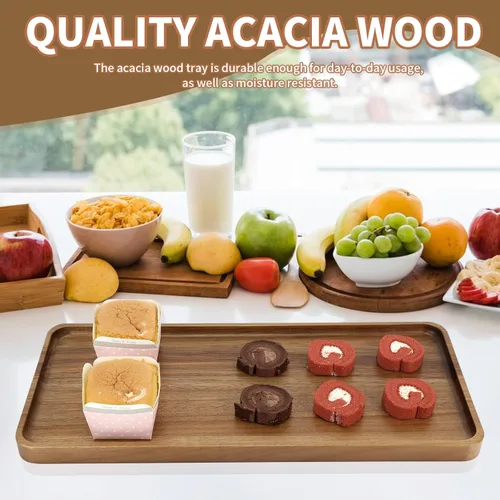Miniatura 5 de 1 pieza 15.7" x 7" Bandeja grande de madera maciza de acacia sólida rectangular Bandeja de servir de madera natural para bar, café, fiesta