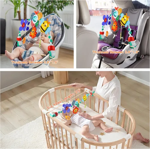 Miniatura 5 de Lynncare Juguetes de moisés ajustable para bebés y niños pequeños, arco de cochecito, juguetes para cuna de bebé con fascinante colgante