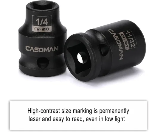 Miniatura 4 de CASOMAN 3/8-inch Drive Pipe Plug Socekt Set, SAE, CR-MO, unidad cuadrada macho cónica, unidad cuadrada hembra biselada, conjunto de 11 piezas