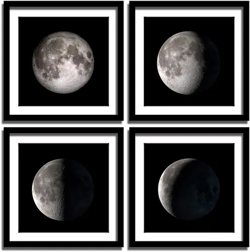 ENGLANT - 4 piezas enmarcadas de arte de pared en lienzo de fases lunares, decoración de pared de dormitorio en blanco y negro, ilustraciones
