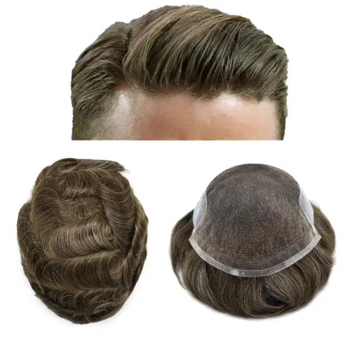 Miniatura 75 de Tupé para hombres, piezas de cabello humano real para hombres, sistema de cabello, encaje francés, polivinílico, extensiones de pelo para hombre