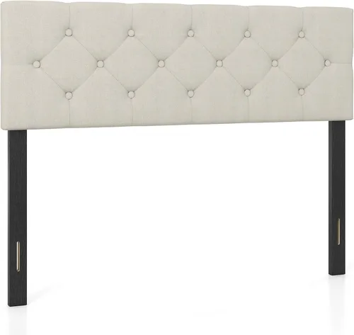 Miniatura 17 de KOMFOTT - Cabecera tapizada en tela de lino para cama tamaño Full/Queen, cabecera rectangular con patas de madera maciza y ancho ajustable, cabecera