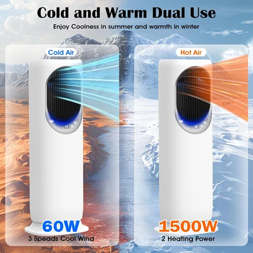 Miniatura 2 de Combo de ventilador de torre y calentador 4 en 1 con humidificación, calentador de espacio de 1800 W para uso en interiores, oscilación de 120°, 2