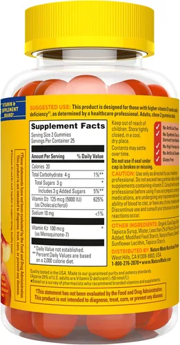 Miniatura 9 de Nature Made Gomitas de vitamina D3 K2, vitamina D 5000 UI por porción para huesos, dientes, músculos y apoyo inmunológico, 50 vitaminas gomosas