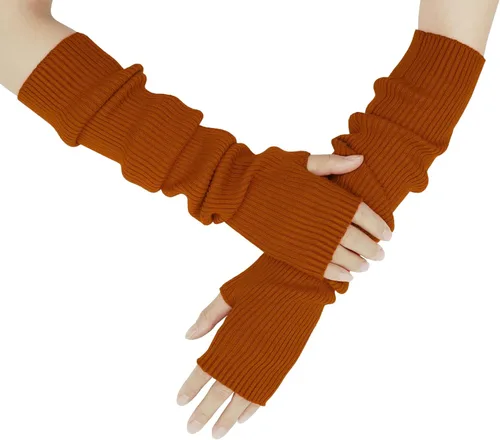 Miniatura 58 de Guantes cálidos de cachemira de brazo largo para mujer, guantes de invierno acogedores sin dedos, calentadores de brazos suaves, gran regalo
