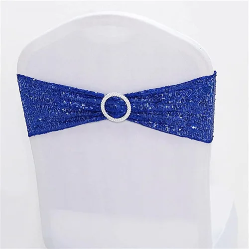 Miniatura 13 de Fajas de lentejuelas para sillas de elastano, paquete de 6 bandas elásticas de lentejuelas con hebilla para bodas, banquetes, cumpleaños, Oro rosa