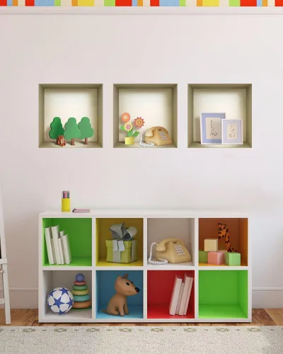 Miniatura 8 de Arte de pared 3D, juego de calcomanías de nicho, decoración de pared 3D, calcomanías de pared para sala de estar, calcomanías de pared