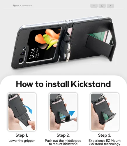 Miniatura 2 de GOOSPERY EZ Mount - Cartera compatible con Samsung Galaxy Z Flip 5, tarjetero con anillo Loopy con soporte ajustable con soporte Negro