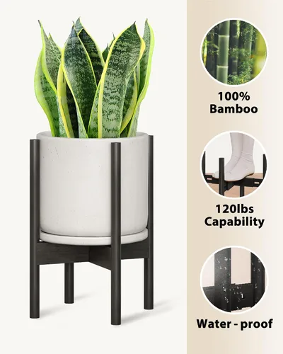 Miniatura 2 de GENTINGBRO Soporte ajustable para plantas de interior, soporte de bambú para plantas de 8, 9, 10, 11, 12 pulgadas, soporte de esquina pequeño