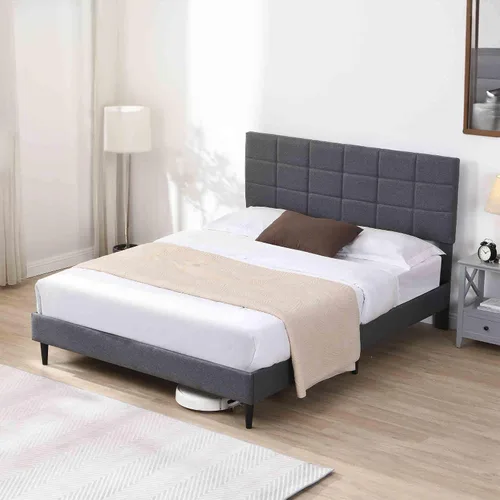 Miniatura 7 de Base de cama Queen con cabecera de tela, marco de cama tapizado, marco de cama resistente con soporte de listones de madera, base de colchón,