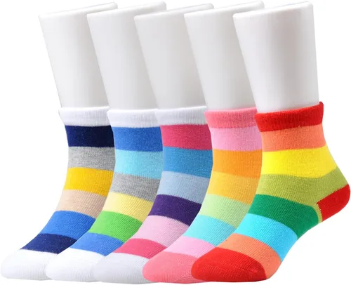 Miniatura 42 de EPEIUS Paquete de 5 calcetines sin costuras con rayas arcoíris para niños y niñas