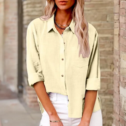 Miniatura 66 de SMIDOW Camisa de algodón y lino con botones para mujer