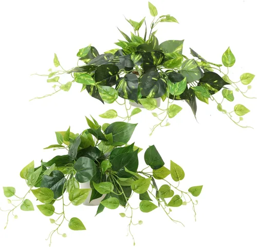 TOTOGA Pothos falsos paquete de 2 plantas artificiales falsas en maceta para pared, hogar, habitación, oficina, decoración interior
