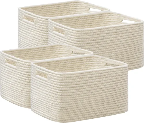 Miniatura 21 de UBBCARE Paquete de 2 cestas de almacenamiento para organizar, cestas de estante con asas, cestas de almacenamiento tejidas para estantería/estante