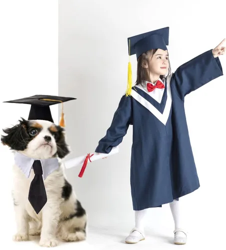 Miniatura 5 de Gorra y bata para perro, gorras de graduación para mascotas con cuello de corbata, accesorios de disfraz para perros y gatos