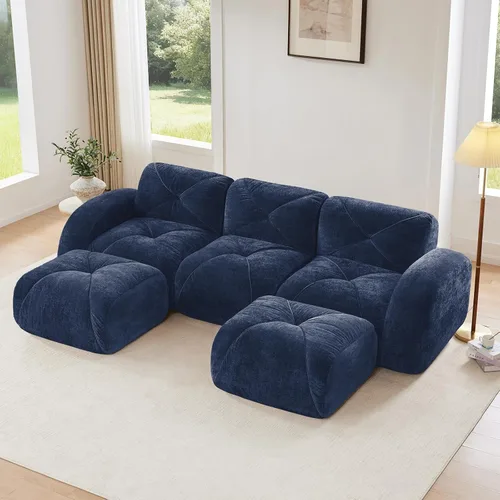 Miniatura 16 de Sofás modulares modulares de 110.6 pulgadas para sala de estar, sofá moderno de terciopelo sin hueso, no requiere montaje, cómodo sofá sin hueso