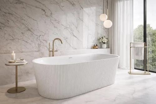 Miniatura 11 de ANZZI Bañera independiente de acrílico de 59 pulgadas de fondo plano Bañera de remojo White Mone Series Diseño compacto construido en desbordamiento