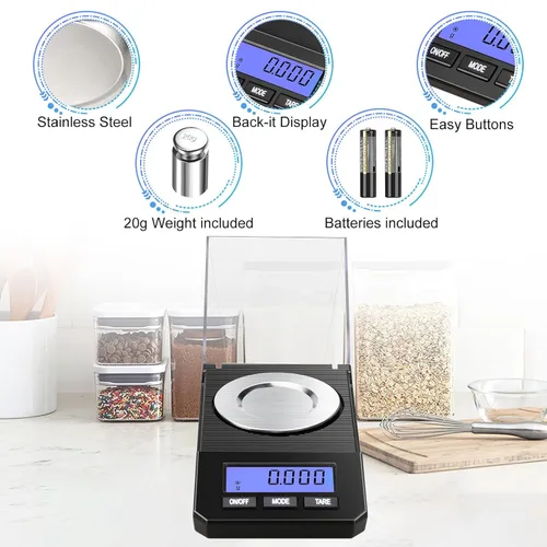 Miniatura 6 de Weigh Gram Mini báscula digital de gramo de 7.05 oz x 0.00 oz y escala de miligramo de 1.76 oz/0.00 oz, báscula pequeña para alimentos y joyas