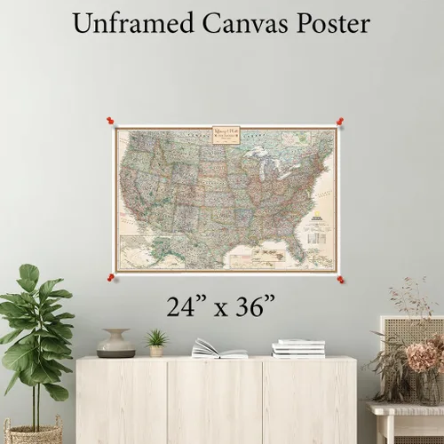 Miniatura 6 de Póster de lienzo enrollado personalizado con mapa de EE.UU. como arte de pared con chinchetas – Mapa ejecutivo grande de 24" x 36" de EE.UU.