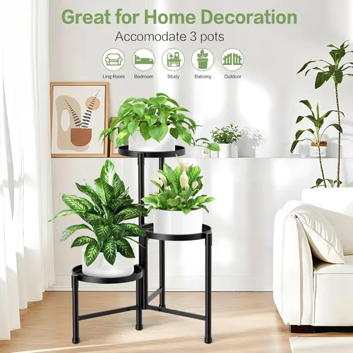 Miniatura 8 de Soporte esquinero de metal de 3 niveles para interiores y exteriores, soporte para múltiples macetas de 30 pulgadas de alto, organizador de plantas
